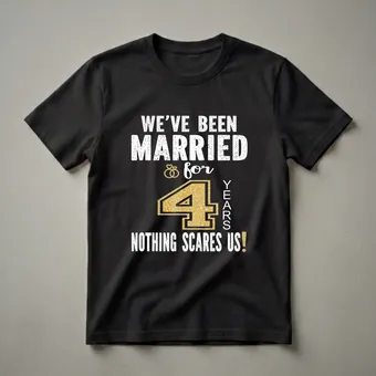 4th Anniversary Married For 4 Years Nothing Scares Us T-Shirt
