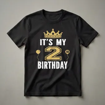 It's My 2nd Birthday Crown and Balloons Graphic T-Shirt for Kids