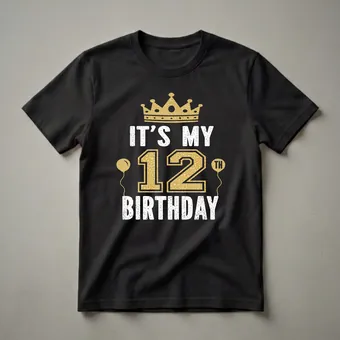 It's My 12th Birthday Crown and Balloons Graphic T-Shirt
