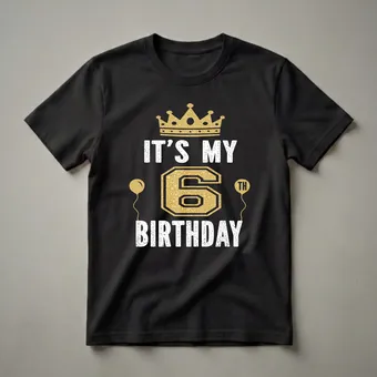 It's My 6th Birthday Crown and Balloons Graphic T-Shirt for Kids