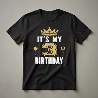It's My 3rd Birthday Crown and Balloons Graphic T-Shirt for Kids
