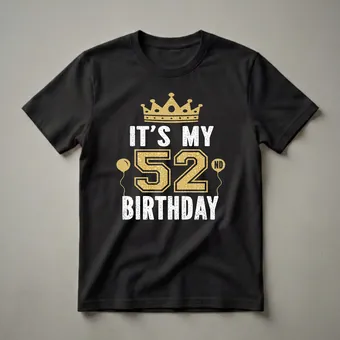 52nd Birthday Crown and Balloons Graphic T-Shirt for Men and Women
