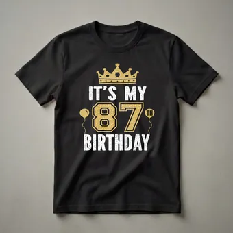 87th Birthday Crown and Balloons Graphic T-Shirt for Men and Women