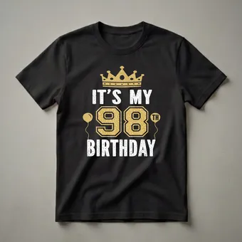 98th Birthday Crown and Balloons Graphic T-Shirt for Men and Women