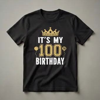 100th Birthday Crown and Balloons Graphic T-Shirt for Men and Women