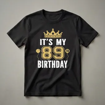 89th Birthday Crown and Balloons Graphic T-Shirt for Men and Women