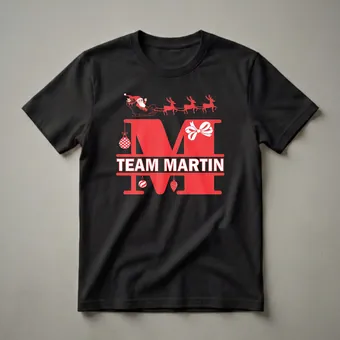 Team Martin Family Christmas Split Letter Graphic T-Shirt