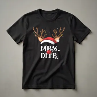 Mrs. Deer Christmas Reindeer Graphic T-Shirt for Couples