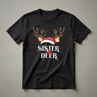 Sister Deer Christmas Reindeer Graphic T-Shirt for Family Matching