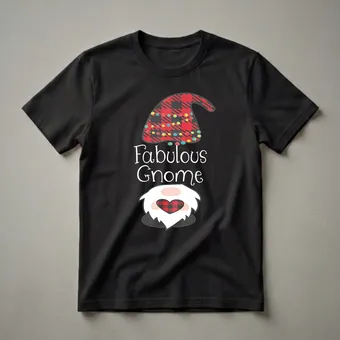 Fabulous Gnome Christmas Red Plaid Heart Graphic T-Shirt