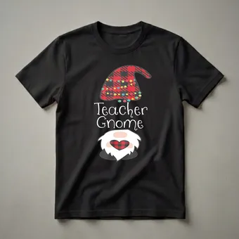 Teacher Gnome Christmas Pajama Red Buffalo Plaid T-Shirt