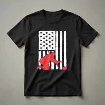 American Flag Curling Graphic T-Shirt for Curling Enthusiasts