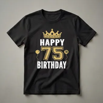 Happy 75th Birthday Crown and Balloons Graphic T-Shirt