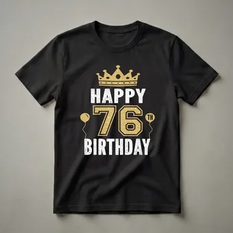 Happy 76th Birthday Crown and Balloons Graphic T-Shirt