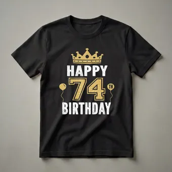 Happy 74th Birthday Crown and Balloons Graphic T-Shirt