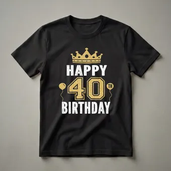 Happy 40th Birthday Crown and Balloons Graphic T-Shirt