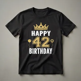 Happy 42nd Birthday Crown and Balloons Graphic T-Shirt