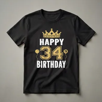 Happy 34th Birthday Crown and Balloons Graphic T-Shirt