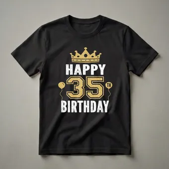 Happy 35th Birthday Crown and Balloons Graphic T-Shirt