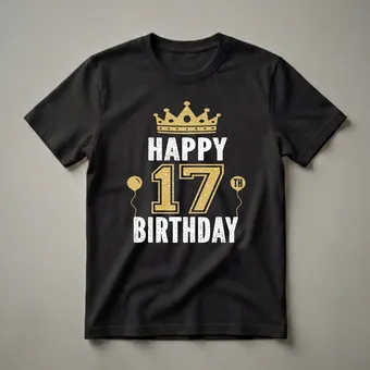 Happy 17th Birthday Crown and Balloons Graphic T-Shirt