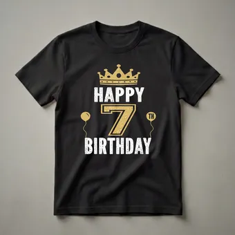 Happy 7th Birthday Crown and Balloons Graphic T-Shirt for Kids