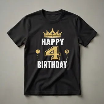 Happy 4th Birthday Crown and Balloons Graphic T-Shirt for Kids