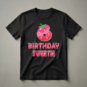 Strawberry Sweetie 6th Birthday Girl T-Shirt for 6 Year Olds
