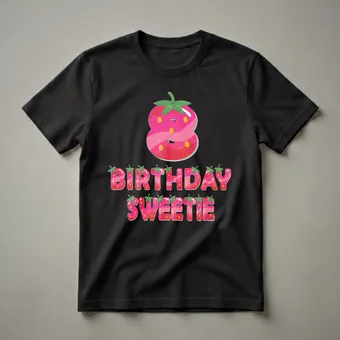 8th Birthday Sweetie Strawberry Graphic T-Shirt for Girls