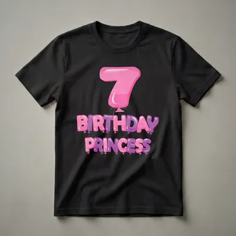 7th Birthday Princess Balloon Graphic T-Shirt for Girls