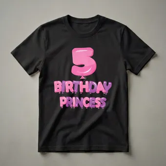 5th Birthday Princess Balloon Graphic T-Shirt for Girls