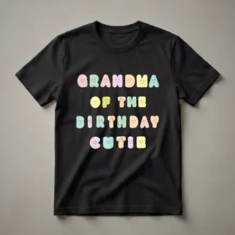 Grandma Of The Birthday Cutie Kawaii Letter Graphic T-Shirt