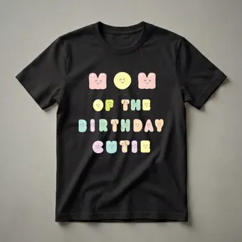 Mom Of The Birthday Cutie Kawaii Letter Graphic T-Shirt
