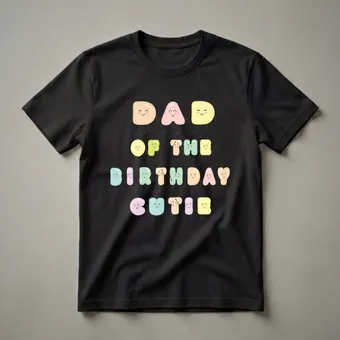 Dad Of The Birthday Cutie Kawaii Letter Graphic T-Shirt