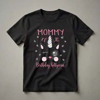 Mommy of the Birthday Kittycorn Graphic T-Shirt for Girls