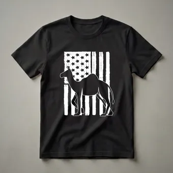 American Flag Camel Silhouette Graphic T-Shirt for Patriot Camel