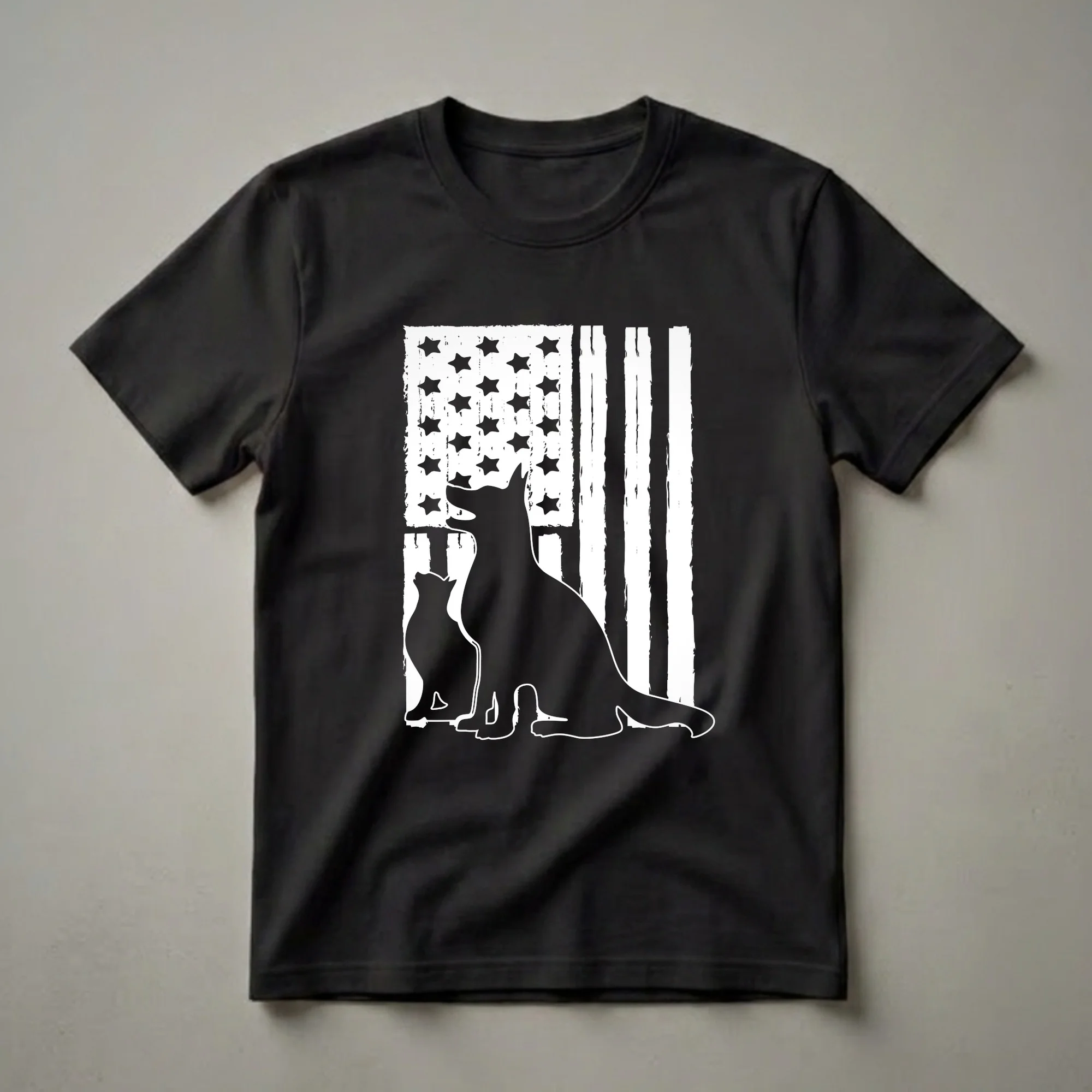 American Flag German Shepherd and Cat Silhouette T-Shirt