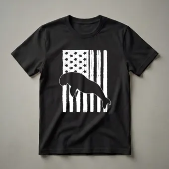 American Flag Dugong Silhouette T-Shirt for Animal Lovers