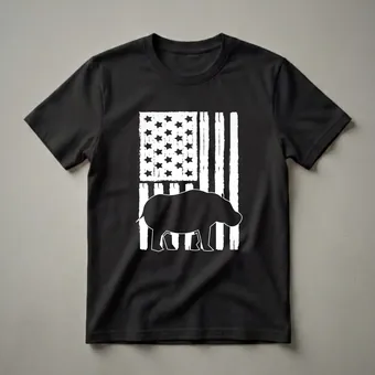American Flag Hippo Silhouette Graphic T-Shirt for Animal Lovers