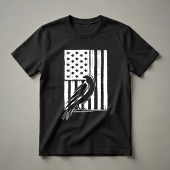 American Flag Raven Graphic T-Shirt for Bird Lovers and Patriots