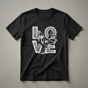 Rooster "LOVE" Graphic T-Shirt for Bird Enthusiasts