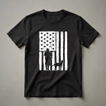 American Flag Fishing Dog T-Shirt for Anglers and Dog Lovers