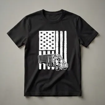 American Flag Log Trucker T-Shirt for USA Patriot Drivers