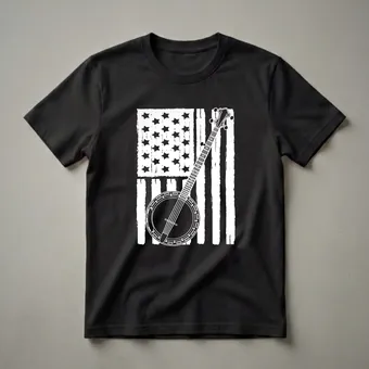 American Flag Banjo T-Shirt for Patriotic Music Lovers