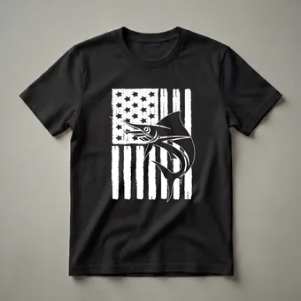 American Flag Marlin T-Shirt for Fishing Enthusiasts and Patriots