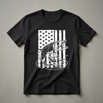 American Flag Pike Fish Graphic T-Shirt for Anglers