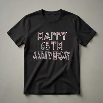 Happy 65th Anniversary White and Red Hearts Graphic T-Shirt