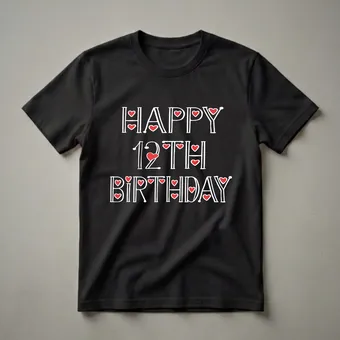 Happy 12th Birthday Heart Graphic T-Shirt for Boys and Girls