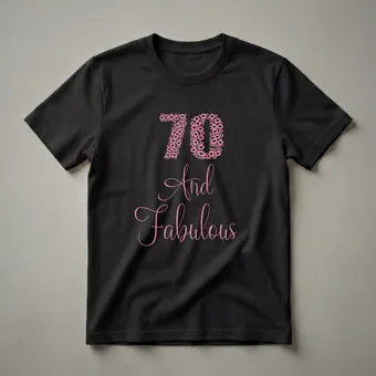 70 And Fabulous Pink Glitter Heart Graphic T-Shirt for Women