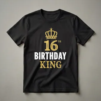 Happy 16th Birthday King Crown Graphic T-Shirt for Boys