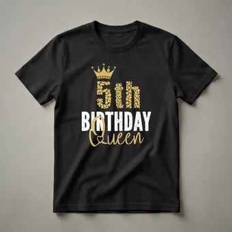 5th Birthday Queen Crown Graphic T-Shirt for Girls Turning Five